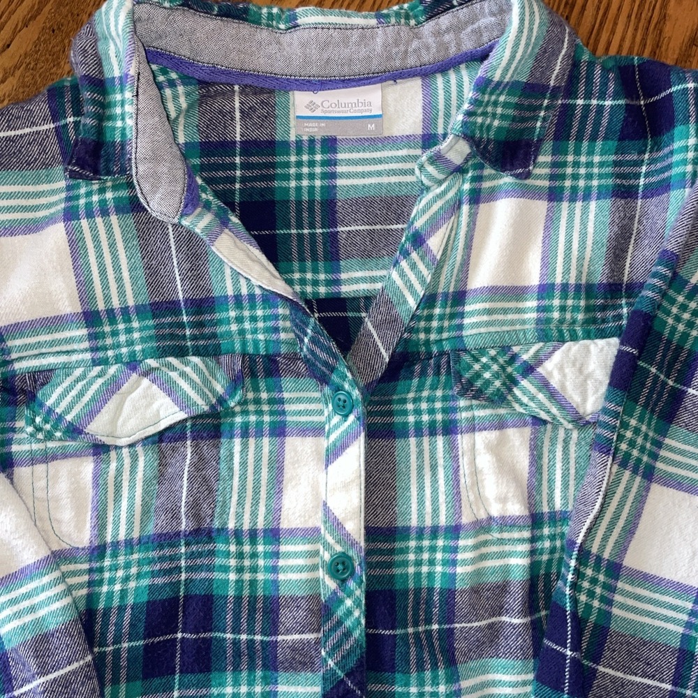 Columbia Green Blue Flannel Medium Women's